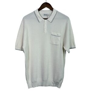 NWT Collars & Co Riviera polo men's large ivory gray waffle knit modal luxury